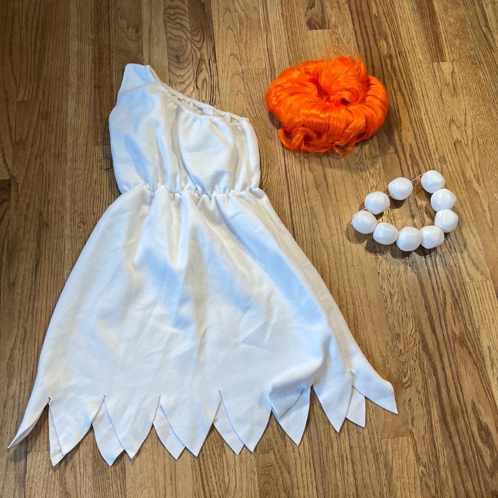Rubies Wilma Flintstone Costume Set White Dress Orange Wig Necklace One Size